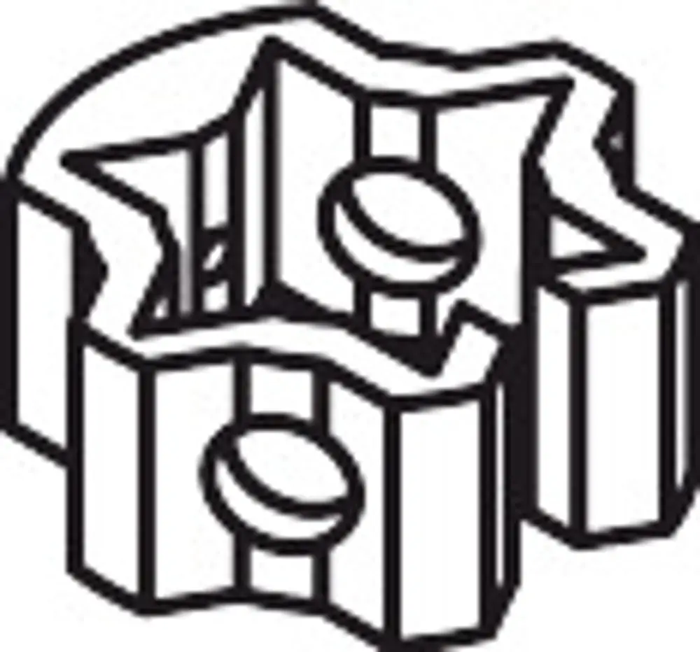 Axialring von Hansgrohe, bestehend aus zwei parallel angeordneten Teilen mit kreisförmigen Öffnungen, in schmaler, sternförmiger Form.